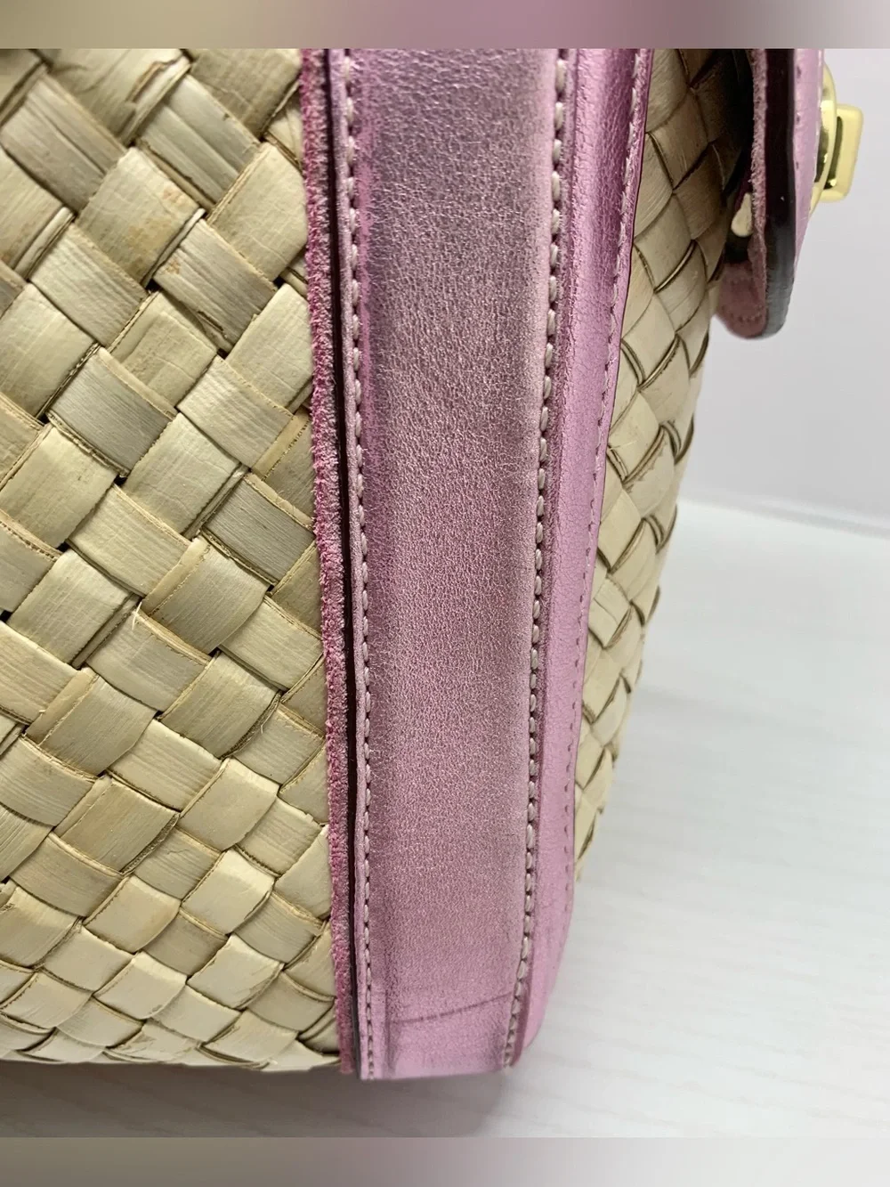 Coach Vintage 2004 Hamptons Pink Metallic Leather, Suede & Straw Tote,